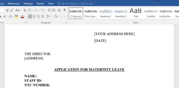 MATERNITY LEAVE LETTER